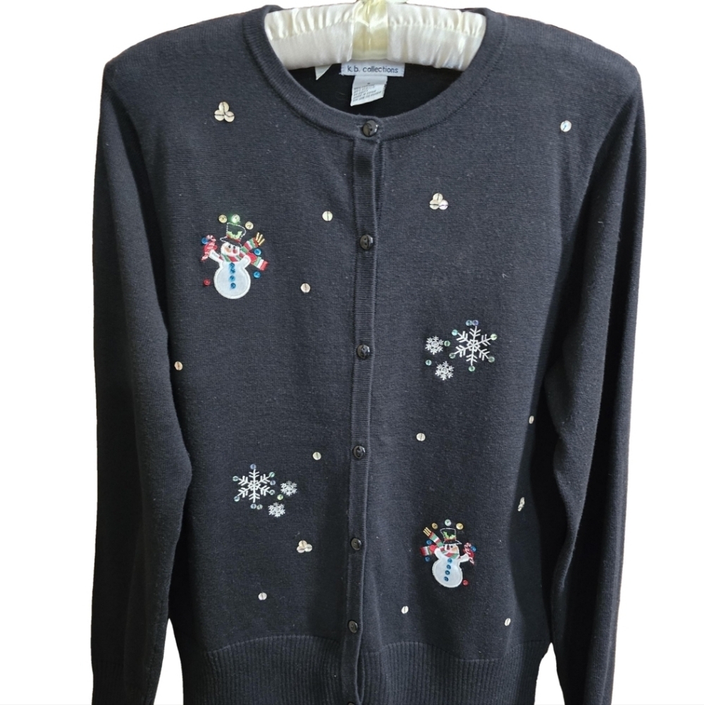 Christmas Cardigan Sweater Holiday Snowmen Size Small k.b. collections